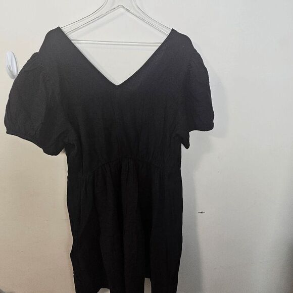 Gap Crinkle Gauze Puff Sleeve Tiered V Neck Mini Dress S/595209-05 NWT Womens Bl - Picture 3 of 4